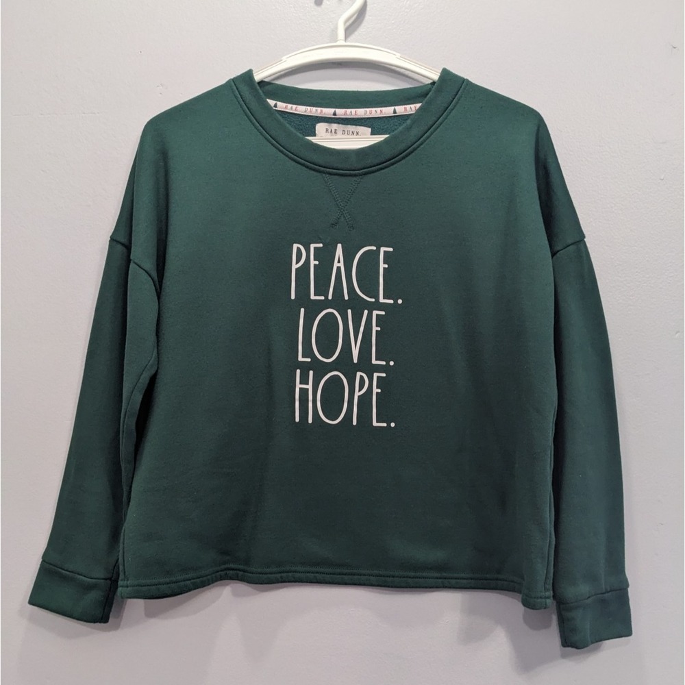 Rae Dunn Peace Love Hope Sweatshirt Sweater Minimalist Classic‎ Green Women XS